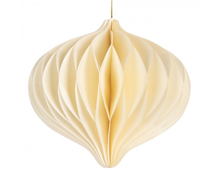 Papírová krémová skládací vánoční ozdoba baňka - Ø 11*10 cm Clayre & Eef