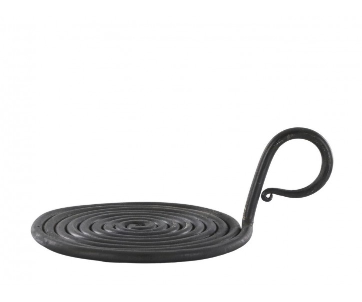 Černý antik kovový svícen pro sloupovou svíčku Spirel - Ø 12*7cm Chic Antique