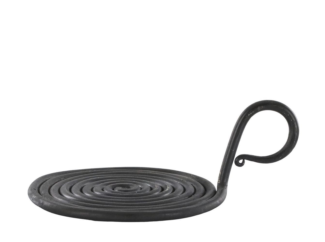 Černý antik kovový svícen pro sloupovou svíčku Spirel - Ø 12*7cm