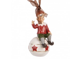 Závěsná vánoční dekorace sedící Elf na kouli - 5*5*10 cm