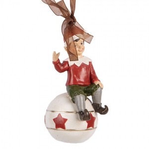 Závěsná vánoční dekorace sedící Elf na kouli - 5*5*10 cm