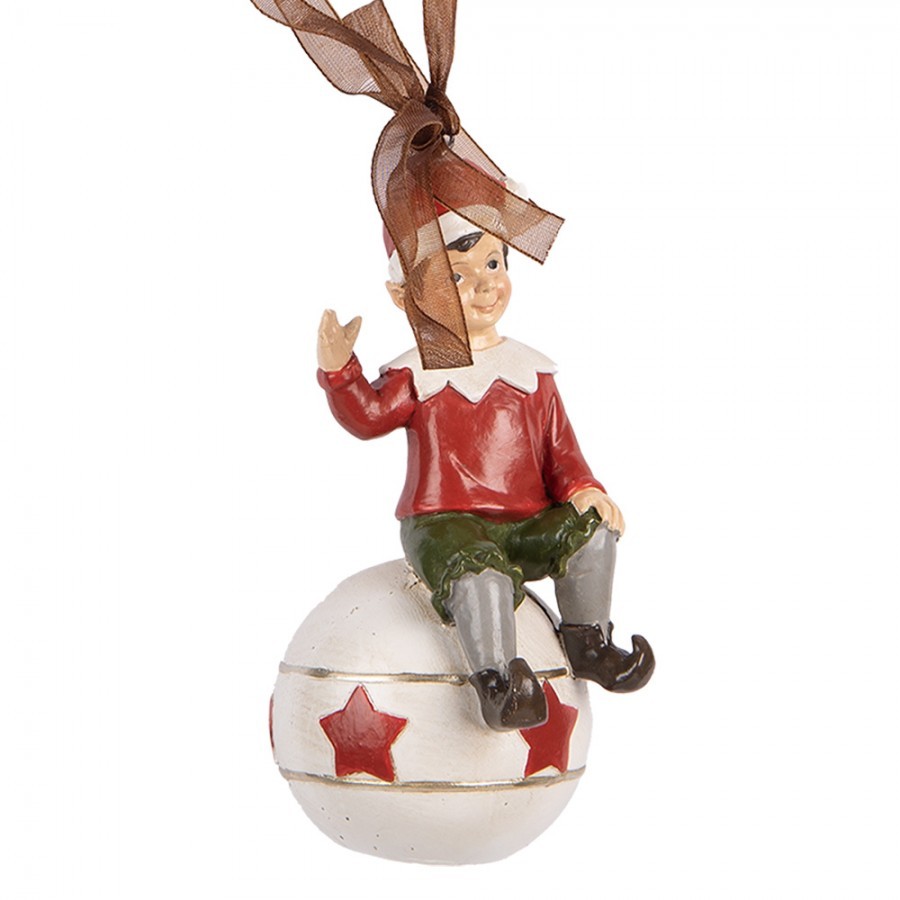 Závěsná vánoční dekorace sedící Elf na kouli - 5*5*10 cm