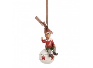 Závěsná vánoční dekorace sedící Elf na kouli - 5*5*10 cm