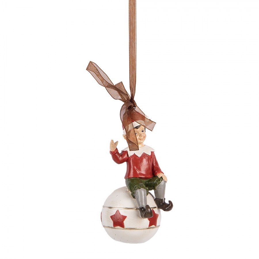 Závěsná vánoční dekorace sedící Elf na kouli - 5*5*10 cm