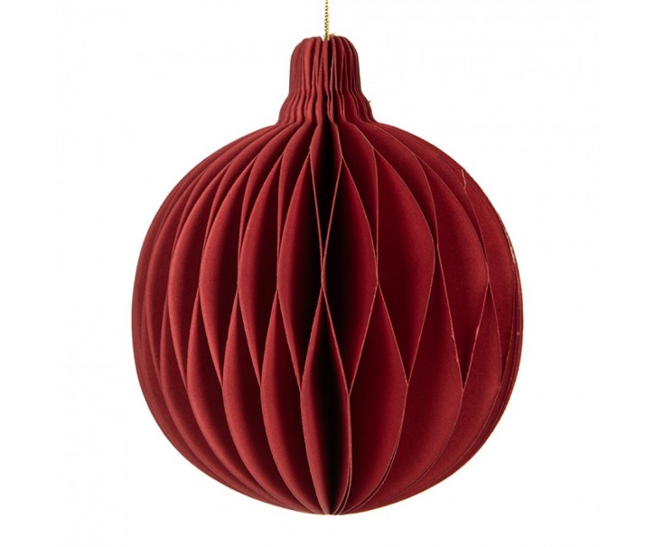 Papírová červená skládací vánoční ozdoba koule - Ø 8*10 cm Clayre & Eef