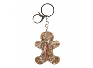 Hnědý přívěšek na klíče s kamínky perníček Gingerbread - 6*2*13 cm