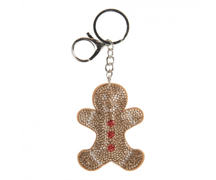 Hnědý přívěšek na klíče s kamínky perníček Gingerbread - 6*2*13 cm Clayre & Eef
