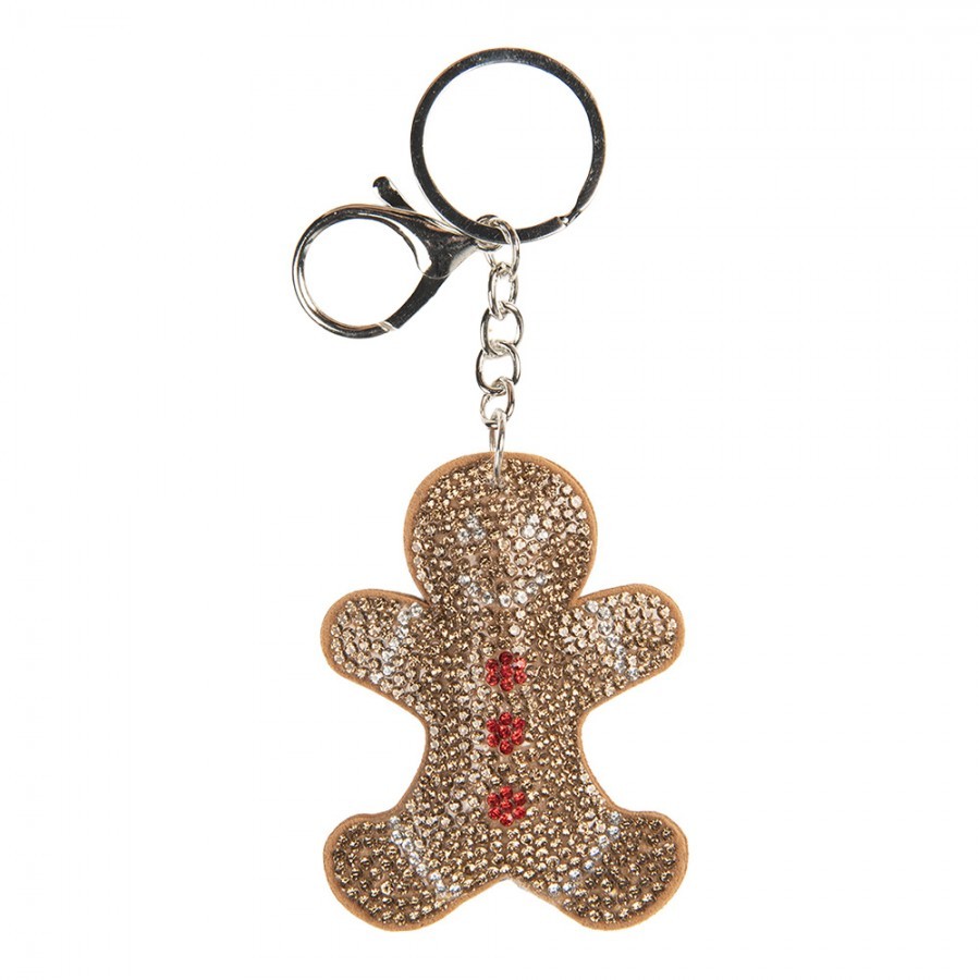 Hnědý přívěšek na klíče s kamínky perníček Gingerbread - 6*2*13 cm