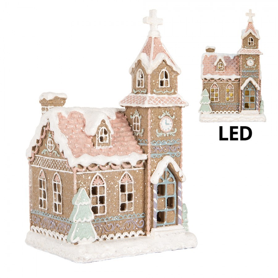 Vánoční perníková dekorace kostel Gingerbread House Led - 14*12*23 cm