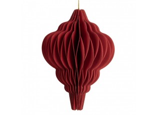 Papírová červená skládací vánoční ozdoba baňka - Ø 7*10 cm
