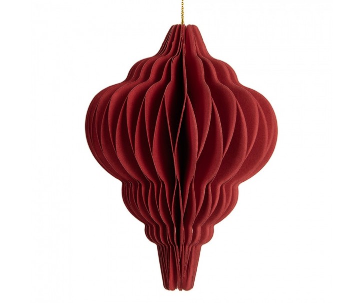 Papírová červená skládací vánoční ozdoba baňka - Ø 7*10 cm Clayre & Eef