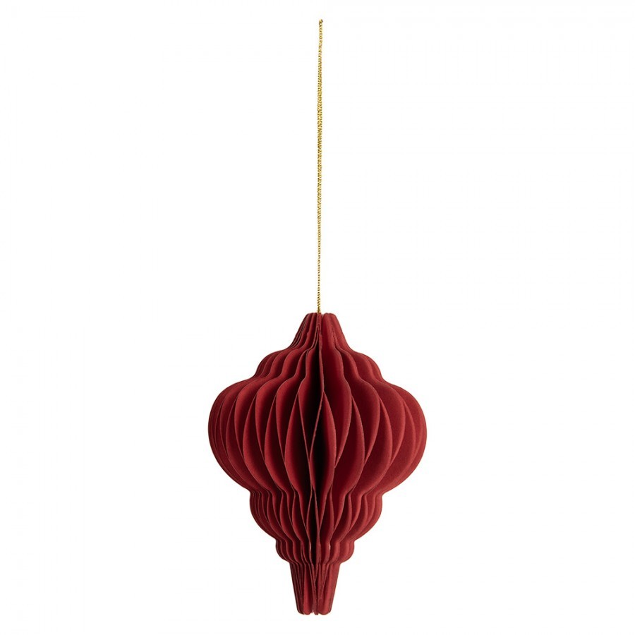 Papírová červená skládací vánoční ozdoba baňka - Ø 7*10 cm Clayre & Eef Papírová červená skládací vánoční ozdoba baňka - Ø 7*10 cm Clayre & Eef
