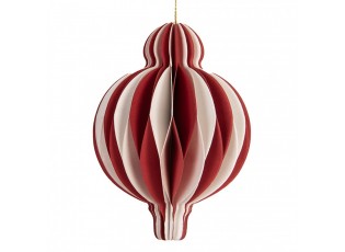 Papírová červená skládací vánoční ozdoba baňka - Ø 7*10 cm