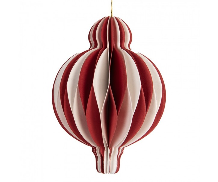 Papírová červená skládací vánoční ozdoba baňka - Ø 7*10 cm Clayre & Eef