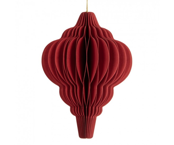 Papírová červená skládací vánoční ozdoba baňka - Ø 9*12 cm Clayre & Eef