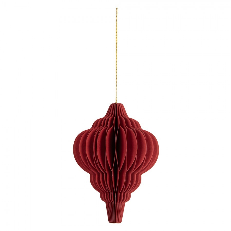 Papírová červená skládací vánoční ozdoba baňka - Ø 9*12 cm Clayre & Eef Papírová červená skládací vánoční ozdoba baňka - Ø 9*12 cm Clayre & Eef