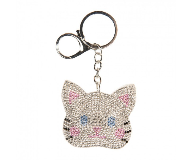 Keychain Cat 6x2x11 Cm Silver Colored Synthetic - 6*2*11 cm Clayre & Eef