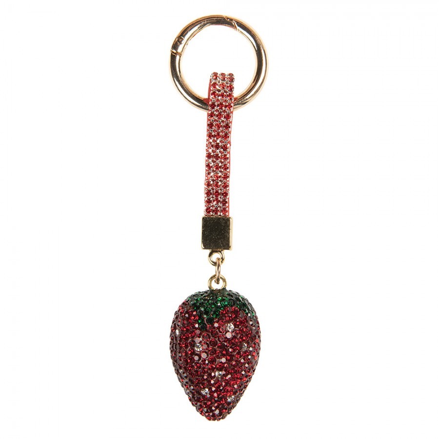 Třpytivý přívěsek na klíče červená jahoda - 3*3*14 cm