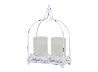 Krémová antik kovová lucerna na 2 svíčky Étienne - 25*12*38 cm