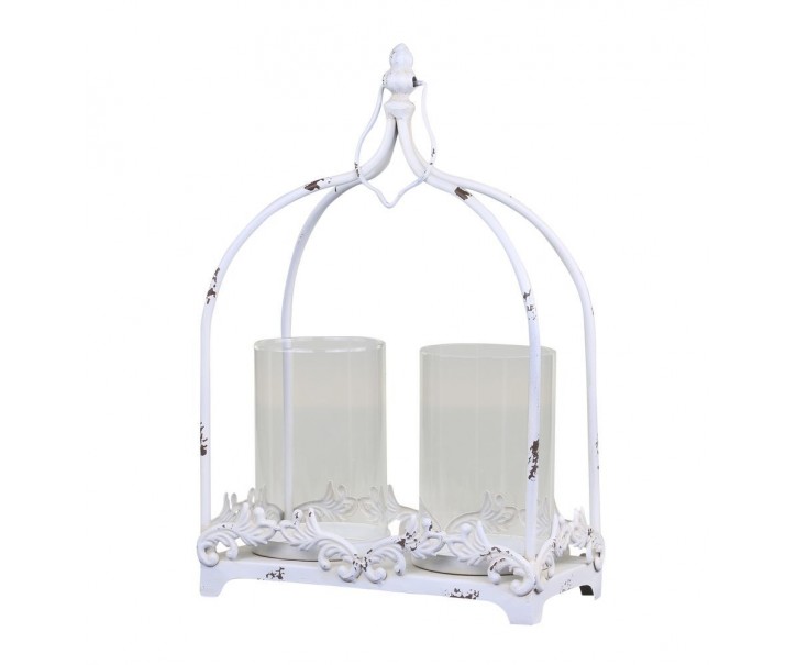 Krémová antik kovová lucerna na svíčky Étienne - 25*12*38 cm Chic Antique