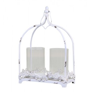 Krémová antik kovová lucerna na svíčky Étienne - 25*12*38 cm
