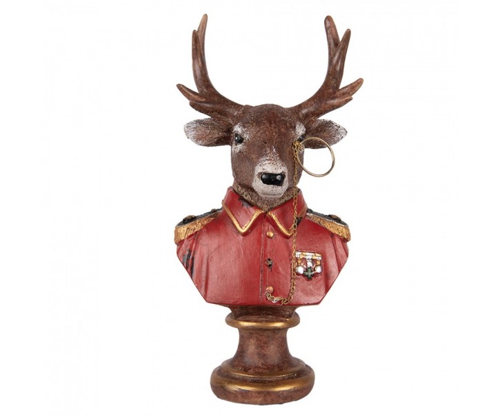 Červeno-hnědá vánoční dekorace busta jelen Deer - 10*8*19 cm Clayre & Eef