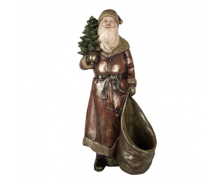 Vánoční dekorace figurka Santa s pytlem na dárky a stromkem - 24*17*47 cm Clayre & Eef