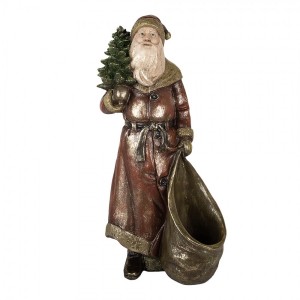 Vánoční dekorace figurka Santa s pytlem na dárky a stromkem - 24*17*47 cm