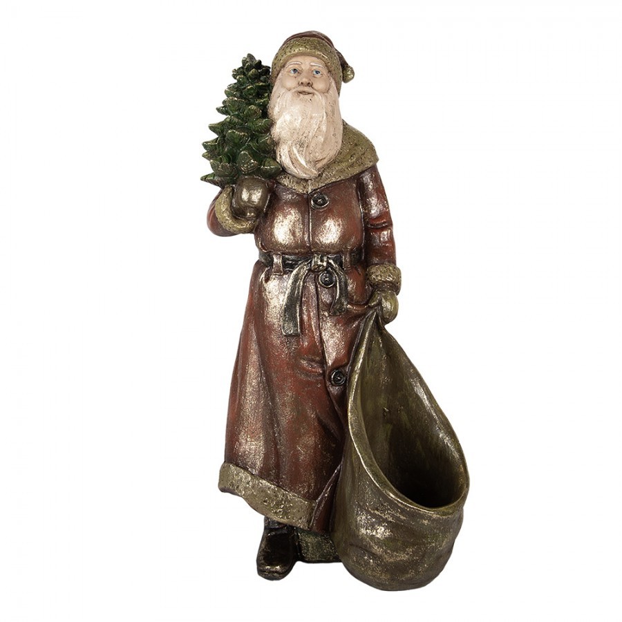 Vánoční dekorace figurka Santa s pytlem na dárky a stromkem - 24*17*47 cm