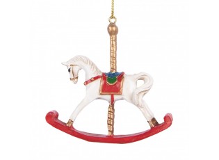 Bílo-červená závěsná dekorace houpací koník - 8*2*7 cm
