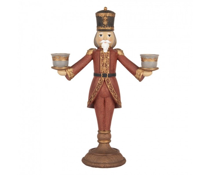 Červená antik dekorace svícen Louskáček Nutcracker 21*9*30 cm Clayre & Eef