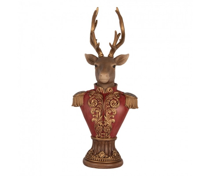 Červeno-hnědá vánoční dekorace busta jelen Deer - 16*14*36 cm Clayre & Eef