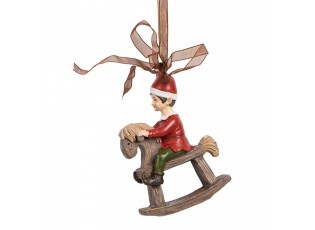 Závěsná dekorace chlapec na houpacím koníkovi - 7*3*9 cm