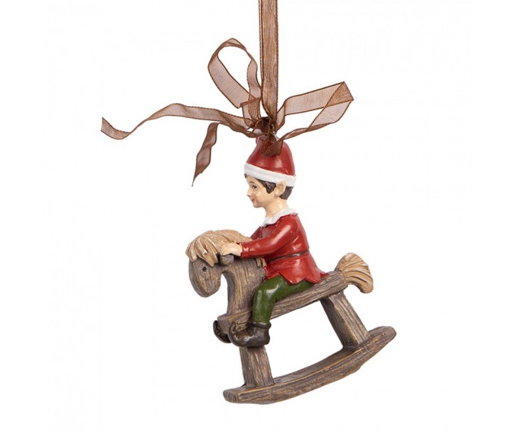 Závěsná dekorace chlapec na houpacím koníkovi - 7*3*9 cm Clayre & Eef