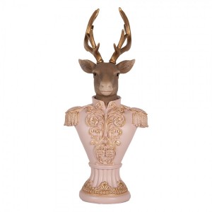 Růžovo-hnědá vánoční dekorace busta jelen Deer - 16,14*36 cm