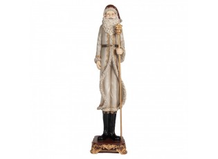 Šedá antik vánoční dekorace Santa Claus s holí - 10*10*42 cm