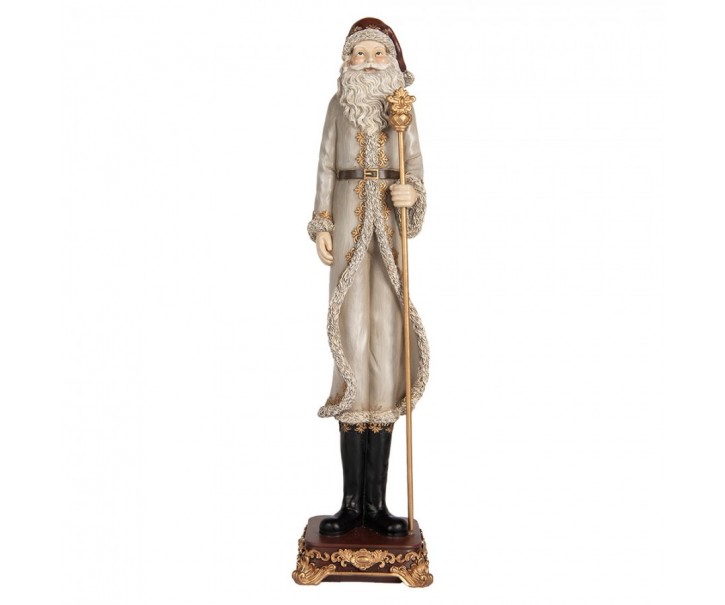 Šedá antik vánoční dekorace Santa Claus s holí - 10*10*42 cm Clayre & Eef