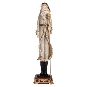 Šedá antik vánoční dekorace Santa Claus s holí - 10*10*42 cm