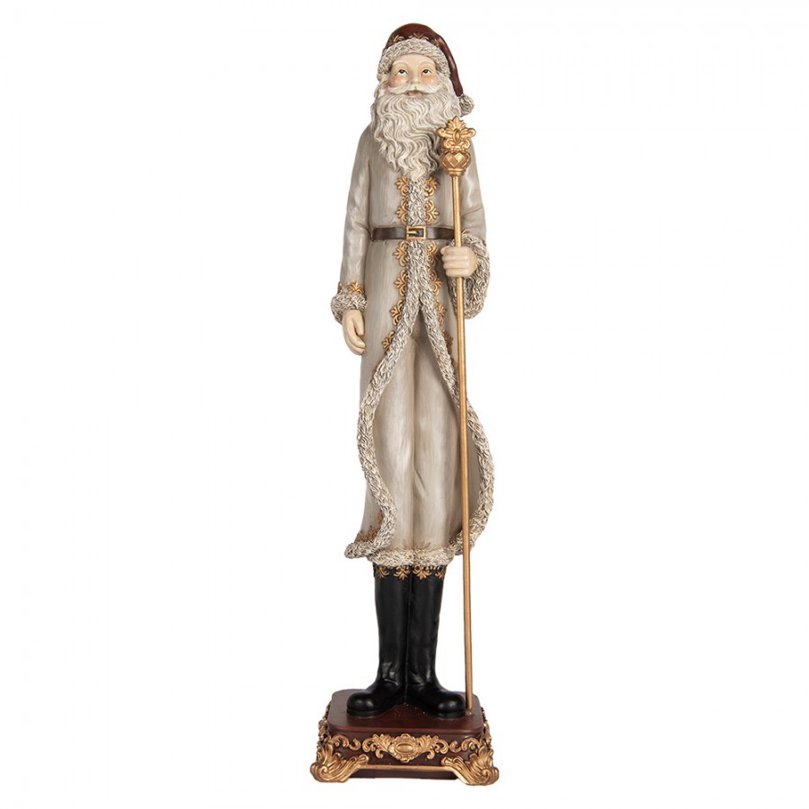Šedá antik vánoční dekorace Santa Claus s holí - 10*10*42 cm