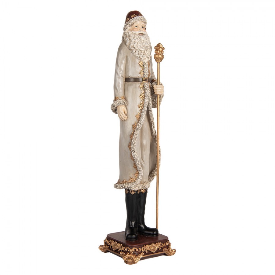 Šedá antik vánoční dekorace Santa Claus s holí - 10*10*42 cm