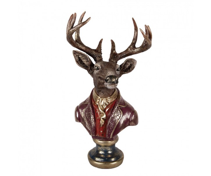 Červeno-hnědá vánoční dekorace busta jelen Deer - 30*22*57 cm Clayre & Eef