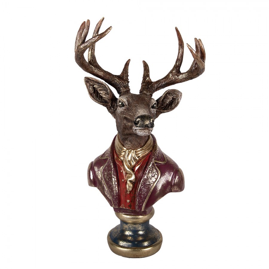 Červeno-hnědá vánoční dekorace busta jelen Deer - 30*22*57 cm
