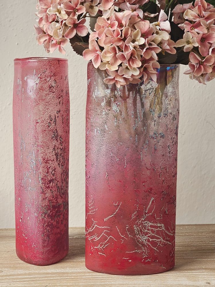 Tmavě růžová skleněná oválná váza Sianel - 13*9*30 cm