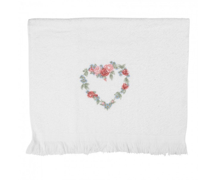 Bílý froté ručník se srdcem z růží Rose Heart - 40*66 cm Clayre & Eef