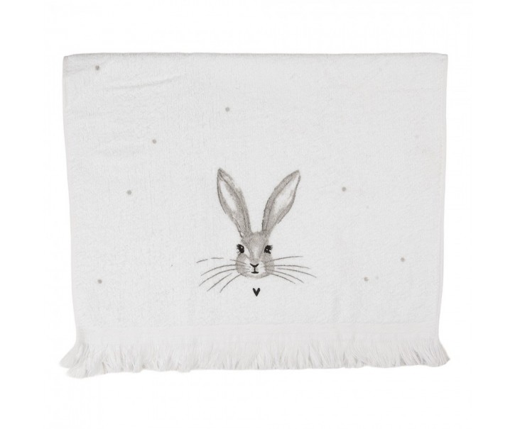 Bílý froté ručník s hlavou králíka a srdíčkem - 40*66 cm Clayre & Eef
