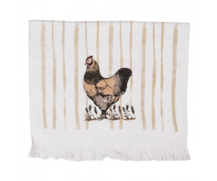 Bílý froté ručník se slepičkou Happy Easter - 40*66 cm Clayre & Eef