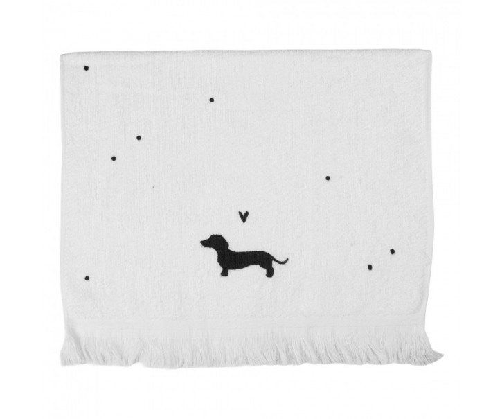 Bílý kuchyňský froté ručník s jezevčíkem a srdíčkem Dog&Cat - 40*66 cm Clayre & Eef