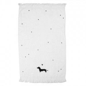 Bílý kuchyňský froté ručník s jezevčíkem a srdíčkem Dog&Cat - 40*66 cm