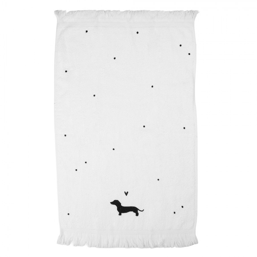 Bílý kuchyňský froté ručník s jezevčíkem a srdíčkem Dog&Cat - 40*66 cm
