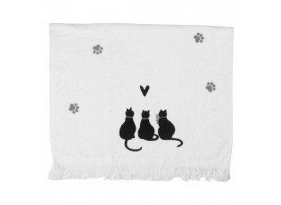 Bílý kuchyňský froté ručník s kočkami a srdíčkem Dog&Cat - 40*66 cm
